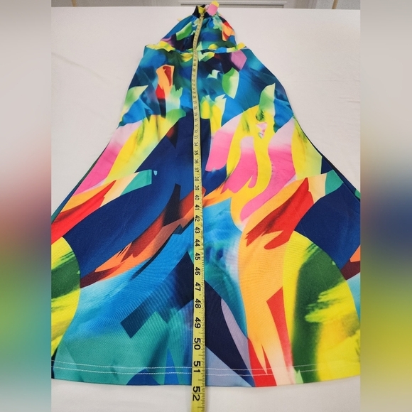 NWOT Backless Bold Vibrant Multicolor Maxi Dress, size Large - Picture 8 of 13